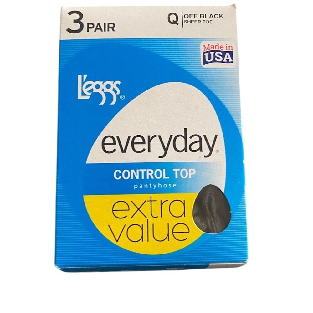 L'eggs Pantyhose Womens Size Q Off Black Control Top Sheer Toe 3 Pair